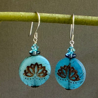 Czech Glass Blue Lotus Earrings in Sterling Silver