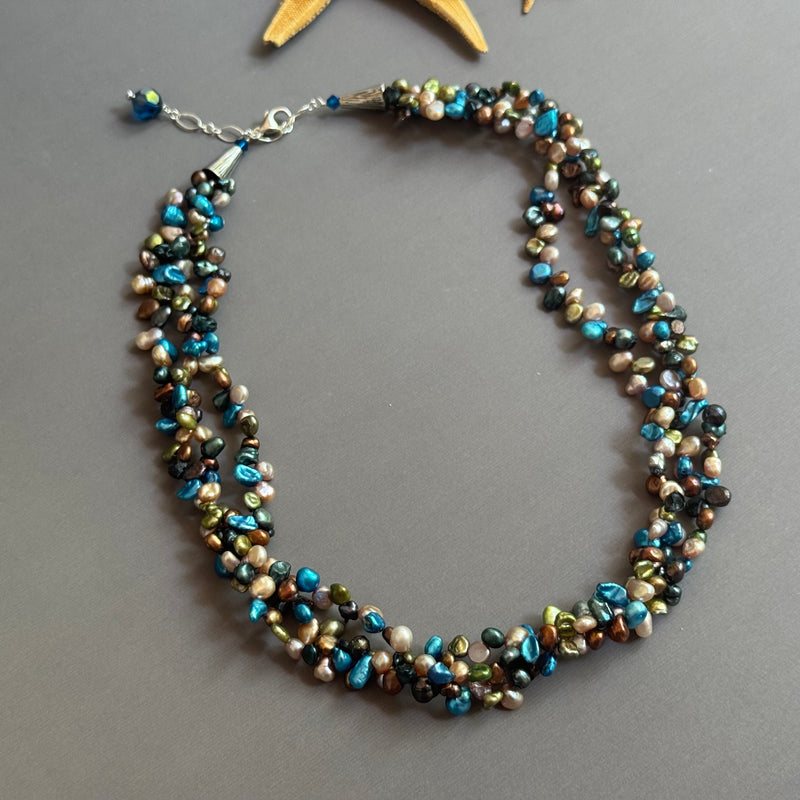 Three Strand Multi Color Freshwater Pearl Necklace
