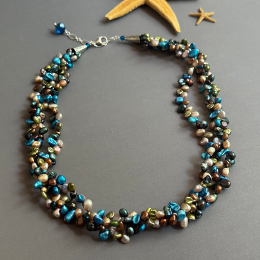 Three Strand Multi Color Freshwater Pearl Necklace
