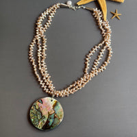 Huge Shell Pendant and Pink Pearl Necklace in Sterling Silver