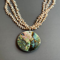 Huge Shell Pendant and Pink Pearl Necklace in Sterling Silver