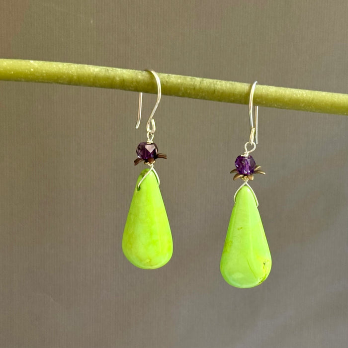Large Green Turquoise Earrings in Sterling Silver