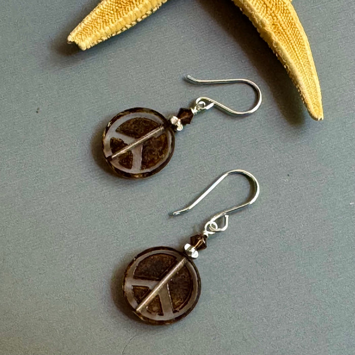 Czech Glass Peace Sign Earrings in Sterling Silver