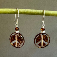 Czech Glass Peace Sign Earrings in Sterling Silver