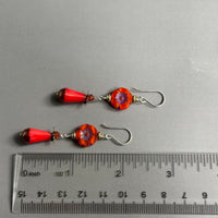 Czech Glass Red Hibiscus Dangle Drop in Sterling Silver