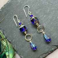 Czech Glass Cobalt Blue Cathedral Drop Earrings in Sterling Silver