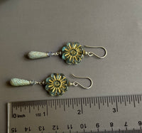 Czech Glass Light Blue Flower Drop Earrings in Sterling Silver