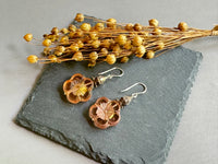 Large Czech Glass Peach Hawaiian Flower Earrings in Sterling Silver