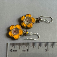 Czech Variegated Orange Flower Earrings in Sterling Silver