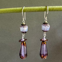 Czech Glass Lavender Cathedral and Dangle Drop Earrings in Sterling Silver