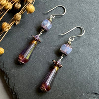 Czech Glass Lavender Cathedral and Dangle Drop Earrings in Sterling Silver