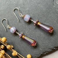 Czech Glass Lavender Cathedral and Dangle Drop Earrings in Sterling Silver