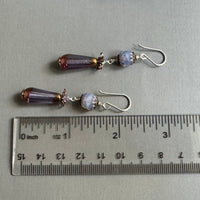 Czech Glass Lavender Cathedral and Dangle Drop Earrings in Sterling Silver