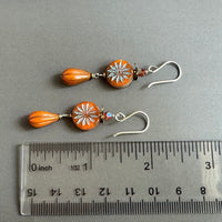Orange Opaline Flower Drop Earrings in Sterling Silver