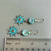 Czech Glass and Copper Patina Earrings in Sterling Silver