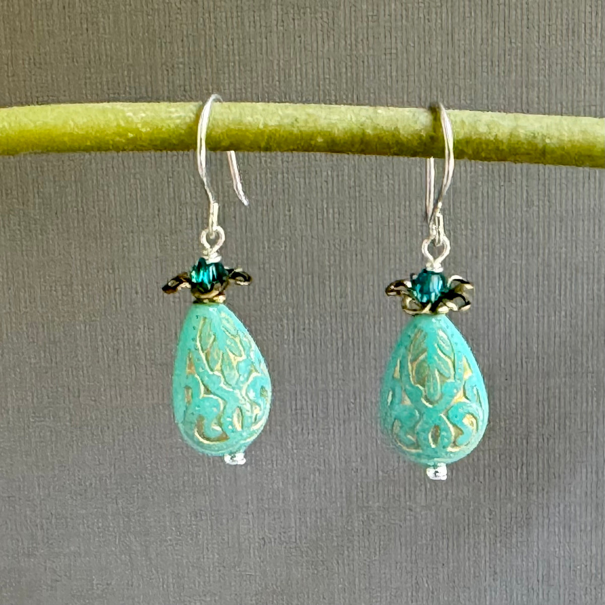 Turquoise Acrylic Earrings in Sterling Silver