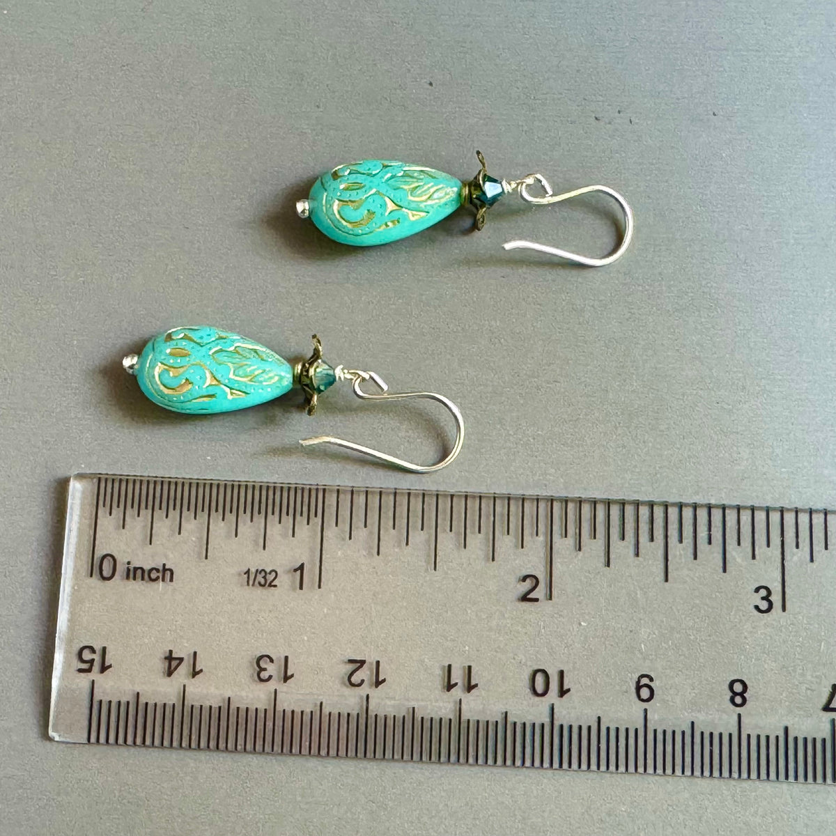 Turquoise Acrylic Earrings in Sterling Silver