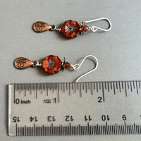 Czech Glass Copper Hawaiian Flower Earrings in Sterling Silver