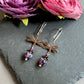 Small Handmade Pink and Blue Rosebud and Dragon Fly Earrings in Sterling Silver