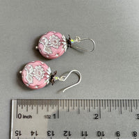 Czech Pink and Silver Coin Earrings in Sterling Silver