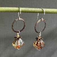Czech Gold and Copper Boho Dangle Earrings in Sterling Silver