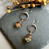 Czech Gold and Copper Boho Dangle Earrings in Sterling Silver