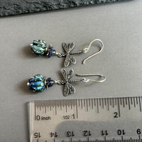 Navy Handmade Rosebud Lampwork Dragon Fly Earrings in Sterling Silver