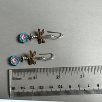 Czech Glass Light Blue Hibiscus Flower and Dragon Fly Earrings in Sterling Silver