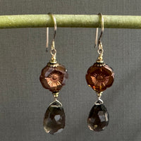 Czech Glass and Smoky Quartz Earrings in 14K Gold Fill