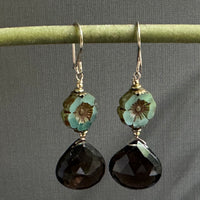 Czech Glass and Smoky Quartz Earrings in 14K Gold Fill