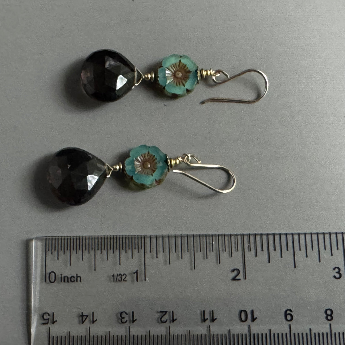 Czech Glass and Smoky Quartz Earrings in 14K Gold Fill