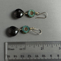 Czech Glass and Smoky Quartz Earrings in 14K Gold Fill