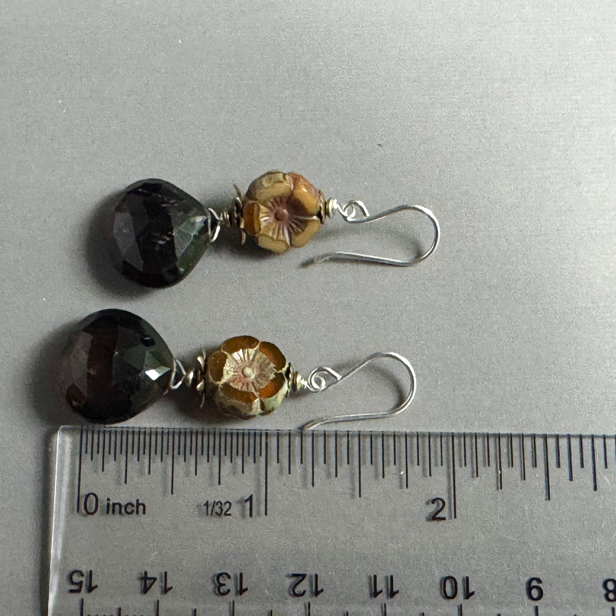 Huge Smoky Quartz and Brown Czech Glass Earrings in Sterling Silver