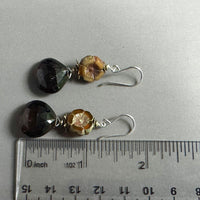 Huge Smoky Quartz and Brown Czech Glass Earrings in Sterling Silver