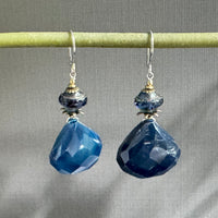 Huge Blue Quartz and Czech Blue Saturn Earrings in Sterling Silver