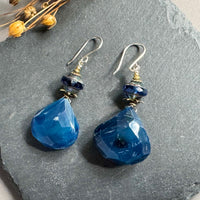 Huge Blue Quartz and Czech Blue Saturn Earrings in Sterling Silver