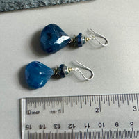 Huge Blue Quartz and Czech Blue Saturn Earrings in Sterling Silver