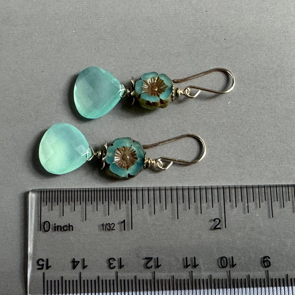 Sea Foam Green Chalcedony and Czech Glass Earrings in 14K Gold Fill