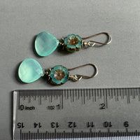 Sea Foam Green Chalcedony and Czech Glass Earrings in 14K Gold Fill