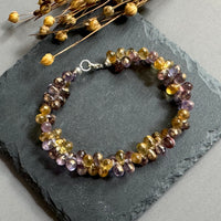 Czech Glass Purple and Gold Briollet Bead Bracelet