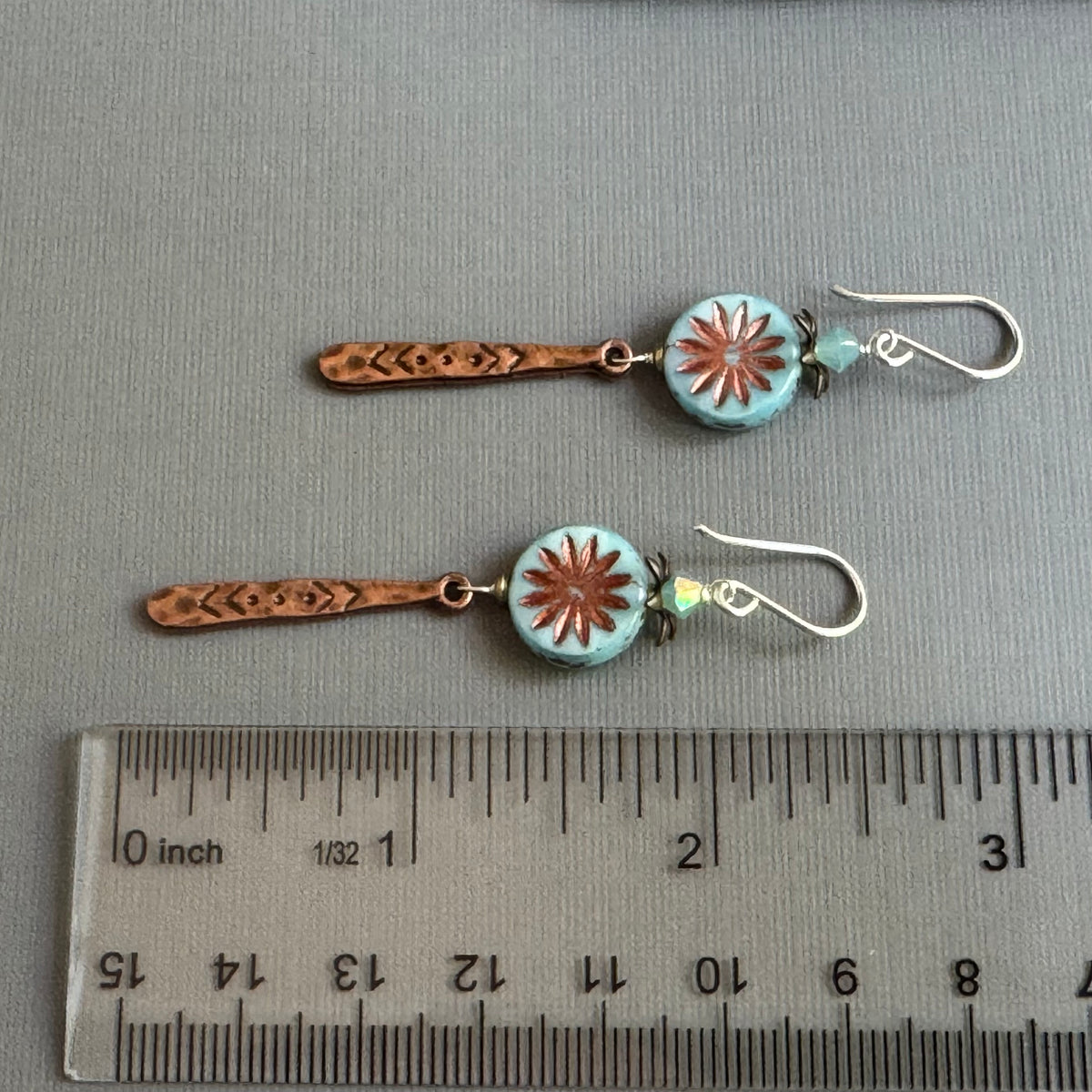Czech Glass Blue Aster Flower Earrings in Sterling Silver