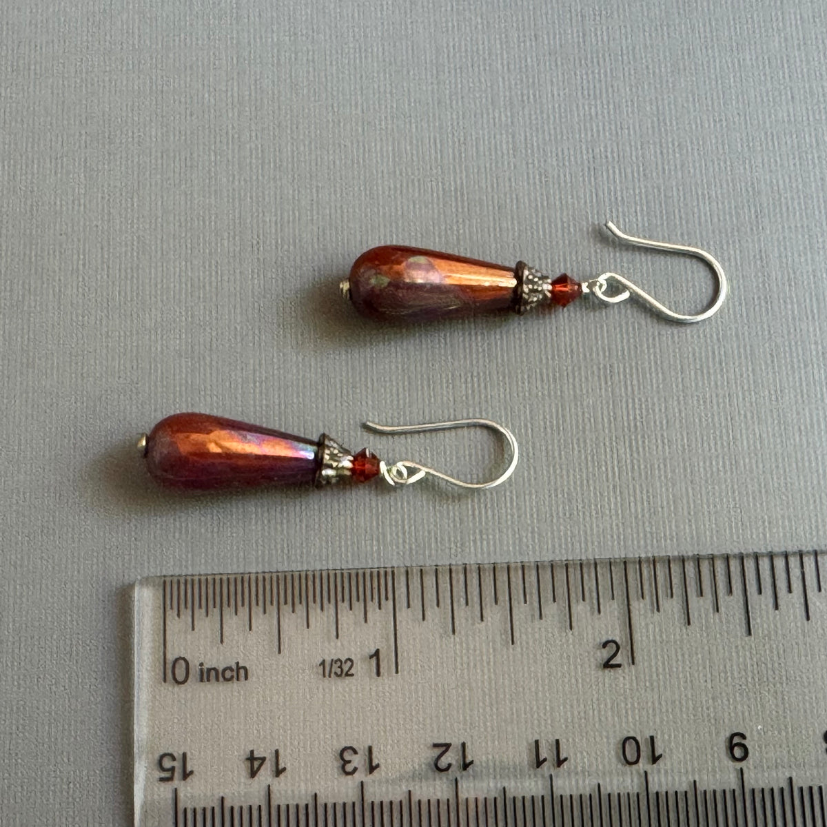 Czech Glass Ruby Red Dangle Drop Earrings in Sterling Silver