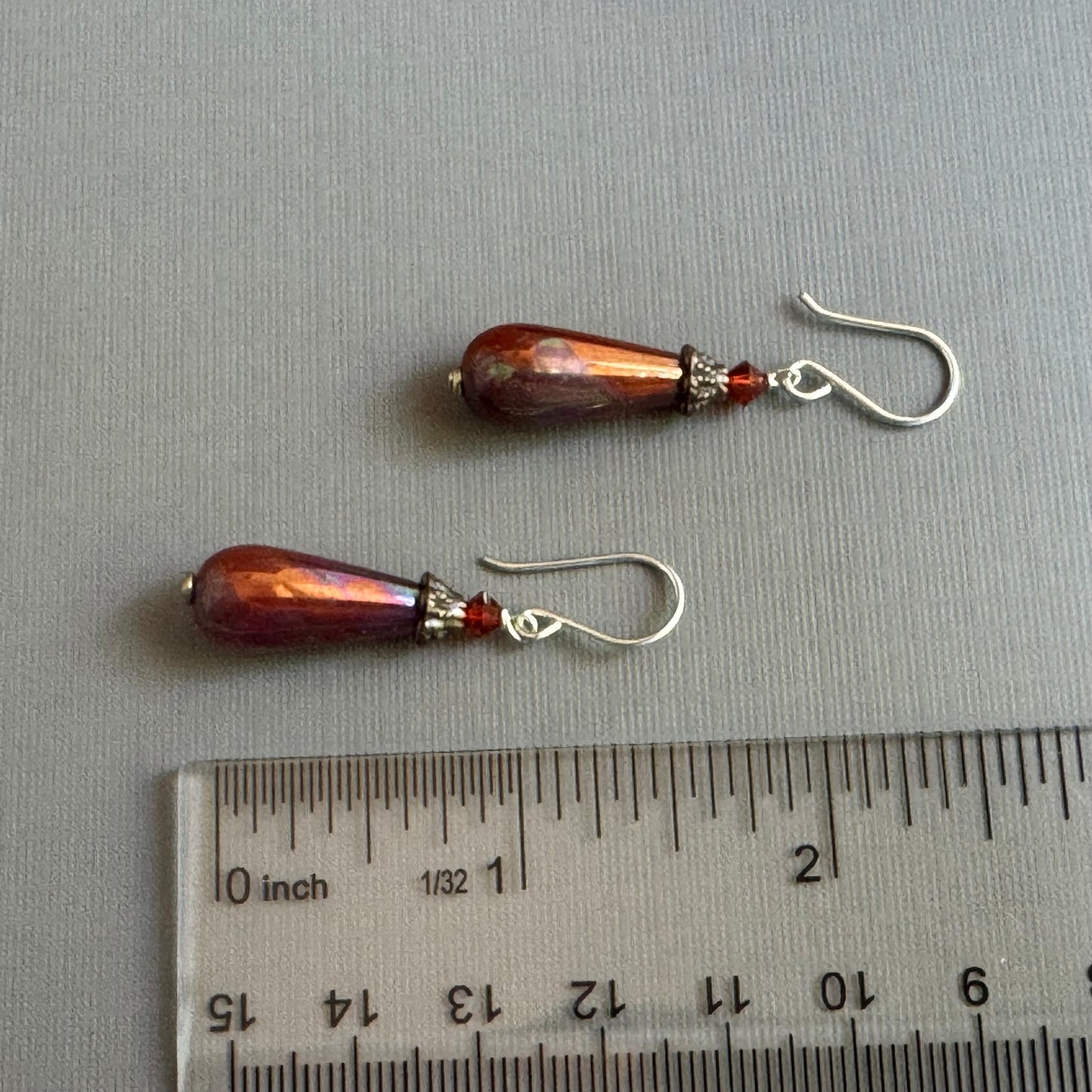 Czech Glass Ruby Red Dangle Drop Earrings in Sterling Silver