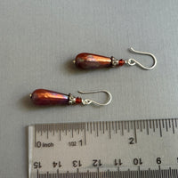 Czech Glass Ruby Red Dangle Drop Earrings in Sterling Silver