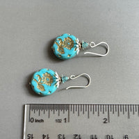 Czech Blue and Gold Coin Earrings in Sterling Silver