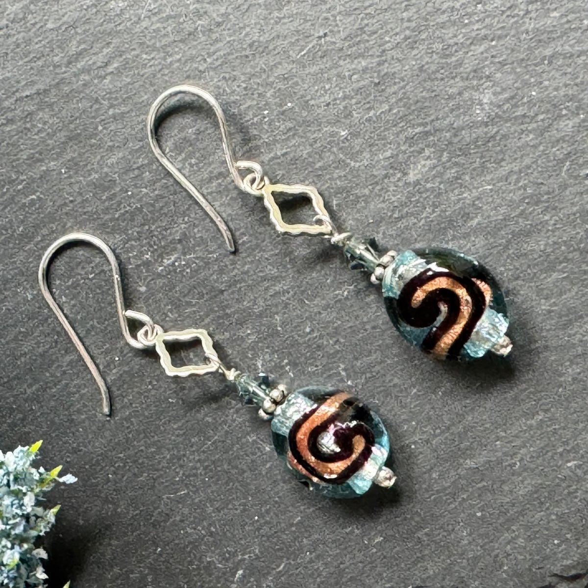 Czech Glass Light Blue Handmade Lampwork Earrings in Sterling Silver