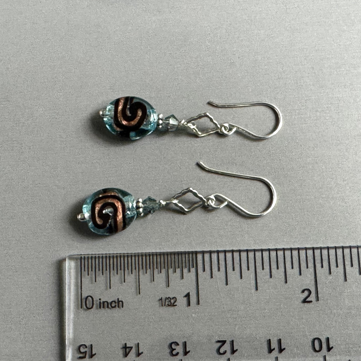 Czech Glass Light Blue Handmade Lampwork Earrings in Sterling Silver