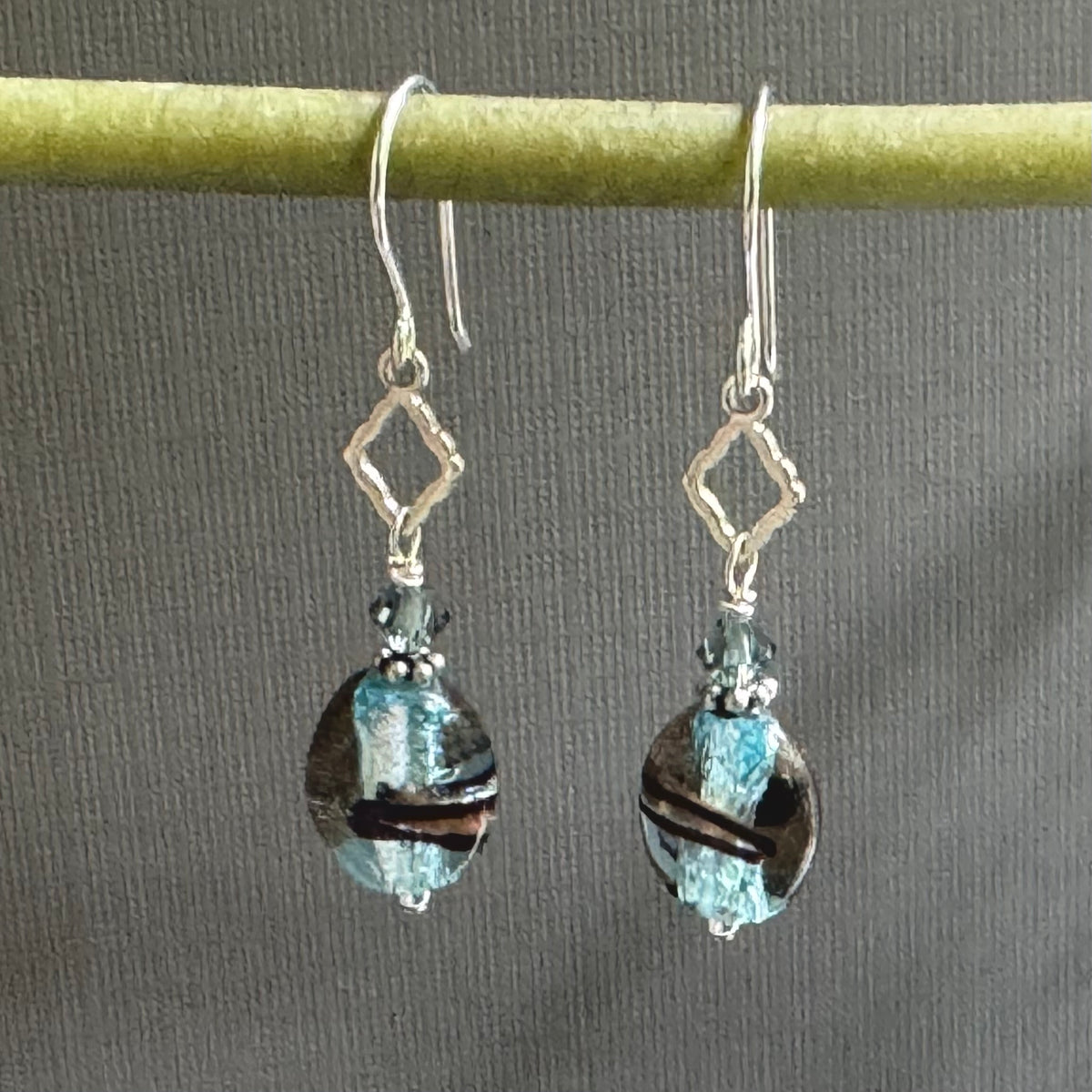 Czech Glass Light Blue Handmade Lampwork Earrings in Sterling Silver