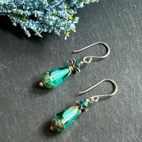 Czech Glass Seafoam Blue Faceted Dangle Drop Earrings in Sterling Silver