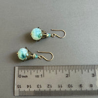 Vintage Czech Glass Earrings of Blue and Green in 14K Gold Fill